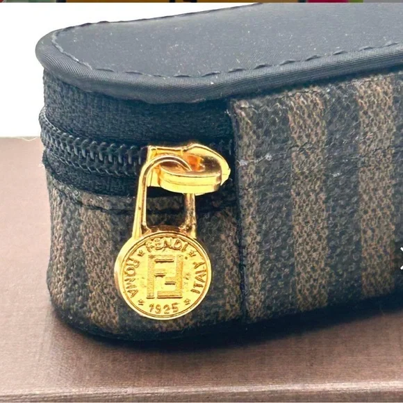 Fendi Black and Brown Striped  with Gold Accent mini case - Picture 3 of 11